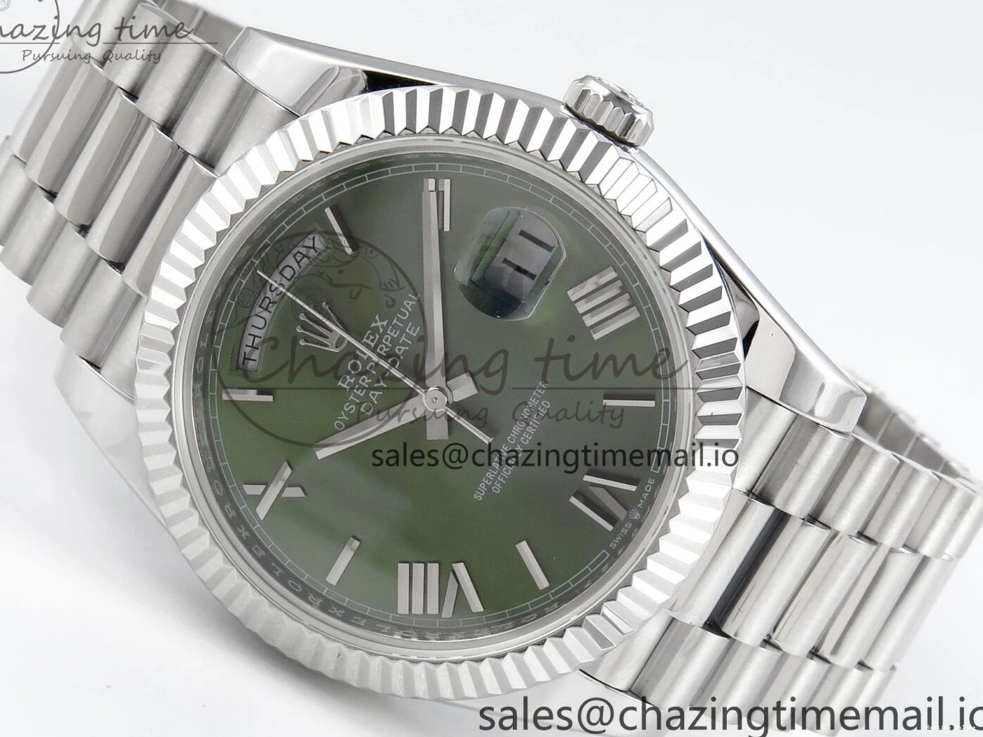 0507 Tailored Day Date 40 SS 228239 KF 1:1 Best Edition Green Roman Dial on President Bracelet VR3255 (Gain Weight) 826
